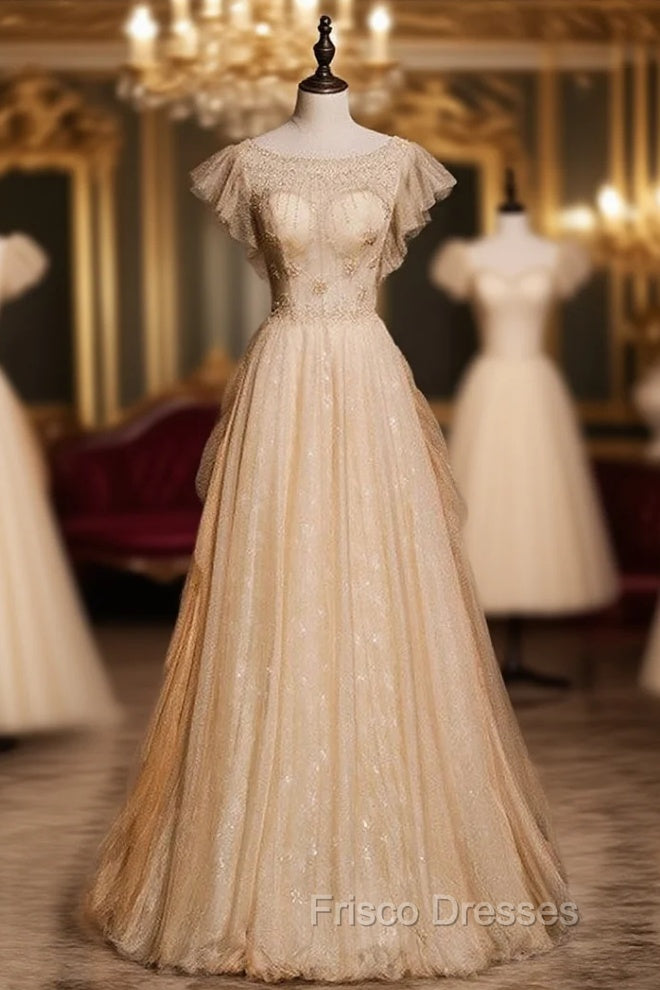 Gold Tulle Sequins Beading Sleeveless Formal Prom Dress Main image