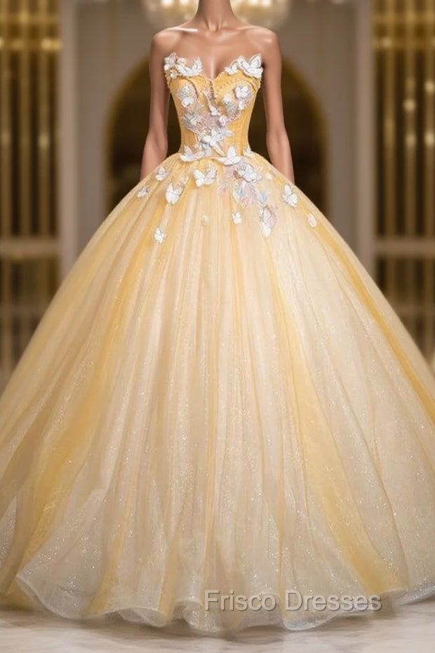 Gold Tulle Sequins Butterfly Quinceanera Dress Main image