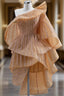 Gold Tulle Sequins One Shoulder Ruffles Short Formal Prom Dress