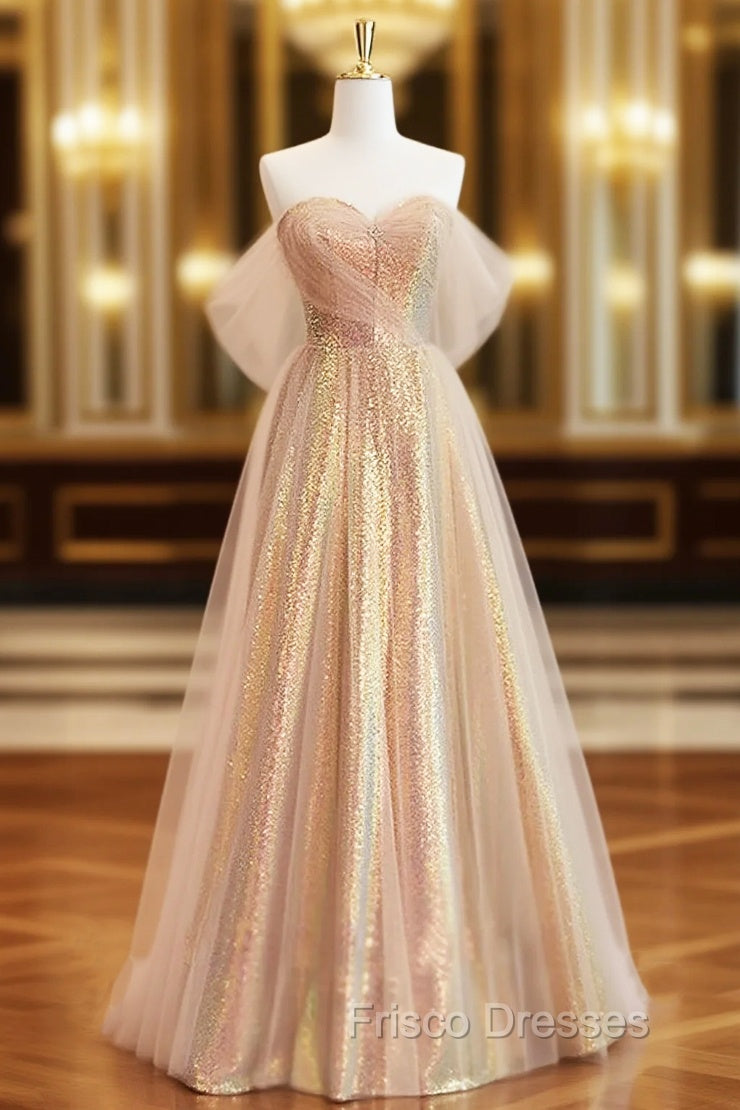 Gold Tulle Sequins Sweetheart Formal Prom Dress Main image