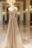 Gold V-Neck Sequins Long Formal Prom Dress, Shiny A-Line Evening Formal Dress