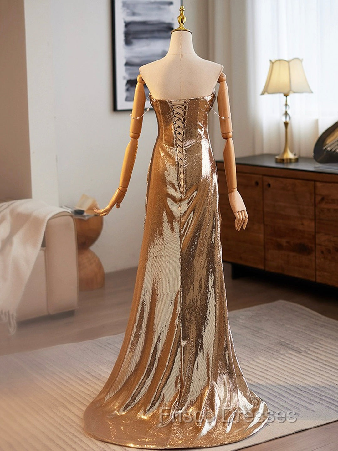 Golden Mermaid Sequins Long Formal Prom Dress Evening Dress Secondary image