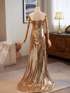 Golden Mermaid Sequins Long Formal Prom Dress Evening Dress