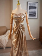 Golden Mermaid Sequins Long Formal Prom Dress Evening Dress