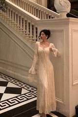 Gorgeous A Line Long Sleeves White Lace Date Night Dress Prom Dresses Birthday Outfits