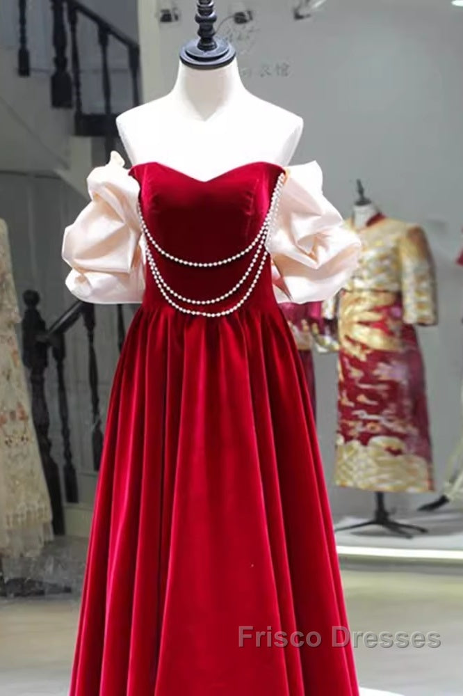Gorgeous A Line Off The Shoulder Velvet Red Formal Prom Dress Secondary image