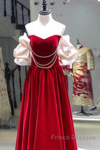 Gorgeous A Line Off The Shoulder Velvet Red Formal Prom Dress