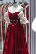 Gorgeous A Line Off The Shoulder Velvet Red Formal Prom Dress