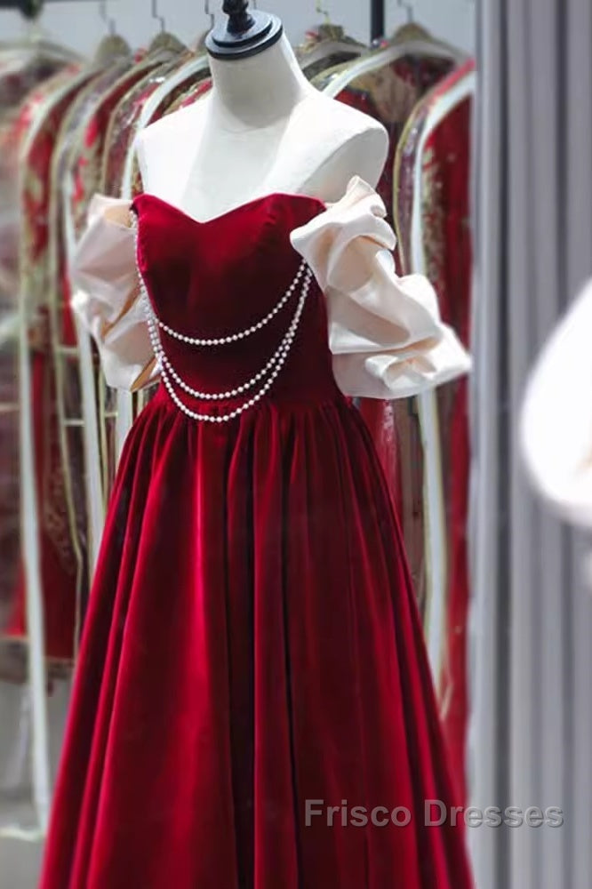 Gorgeous A Line Off The Shoulder Velvet Red Formal Prom Dress