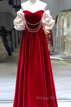 Gorgeous A Line Off The Shoulder Velvet Red Formal Prom Dress