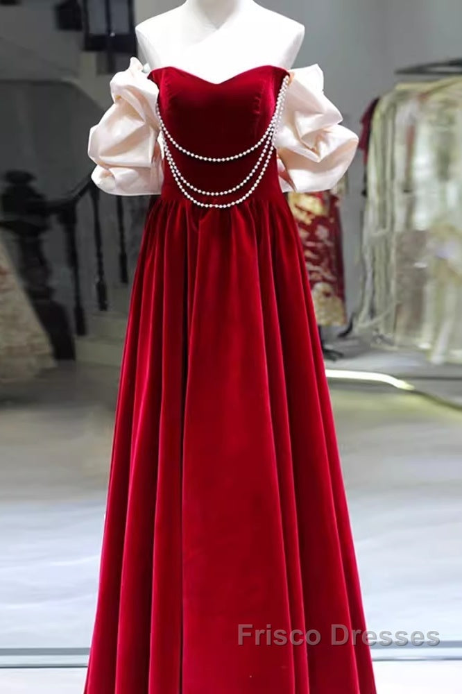 Gorgeous A Line Off The Shoulder Velvet Red Formal Prom Dress