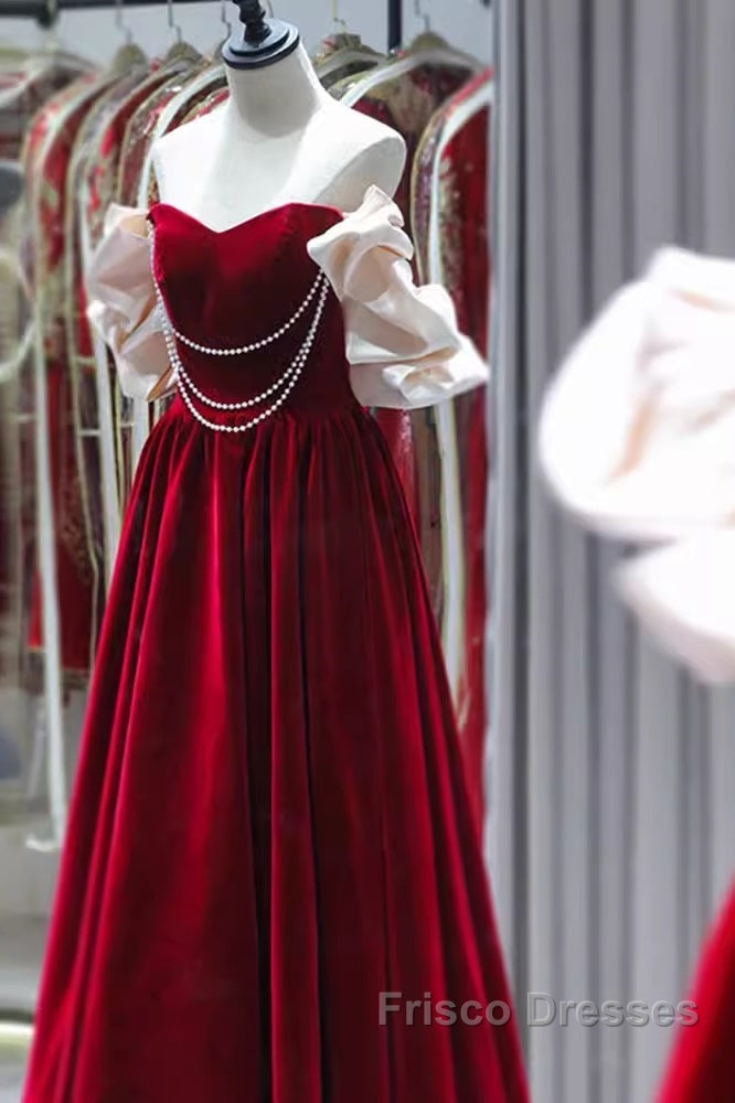 Gorgeous A Line Off The Shoulder Velvet Red Formal Prom Dress
