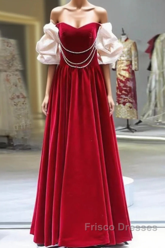 Gorgeous A Line Off The Shoulder Velvet Red Formal Prom Dress Main image