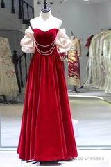 Gorgeous A Line Off The Shoulder Velvet Red Prom Dress