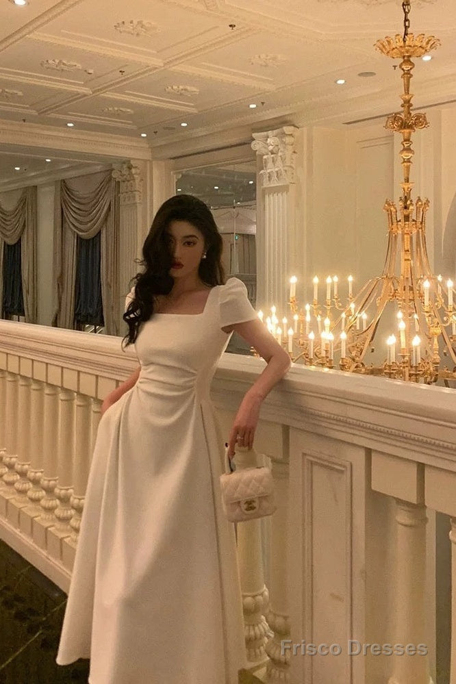 Gorgeous A Line Short Sleeves White Date Night Dress Prom Dresses Birthday Outfits Secondary image
