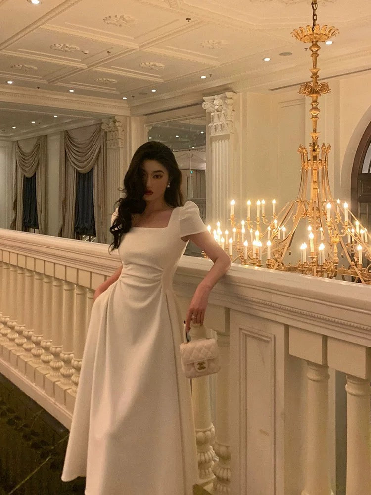 Gorgeous A Line Short Sleeves White Date Night Dress Prom Dresses Birthday Outfits Secondary image