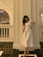 Gorgeous A Line Short Sleeves White Date Night Dress Prom Dresses Birthday Outfits