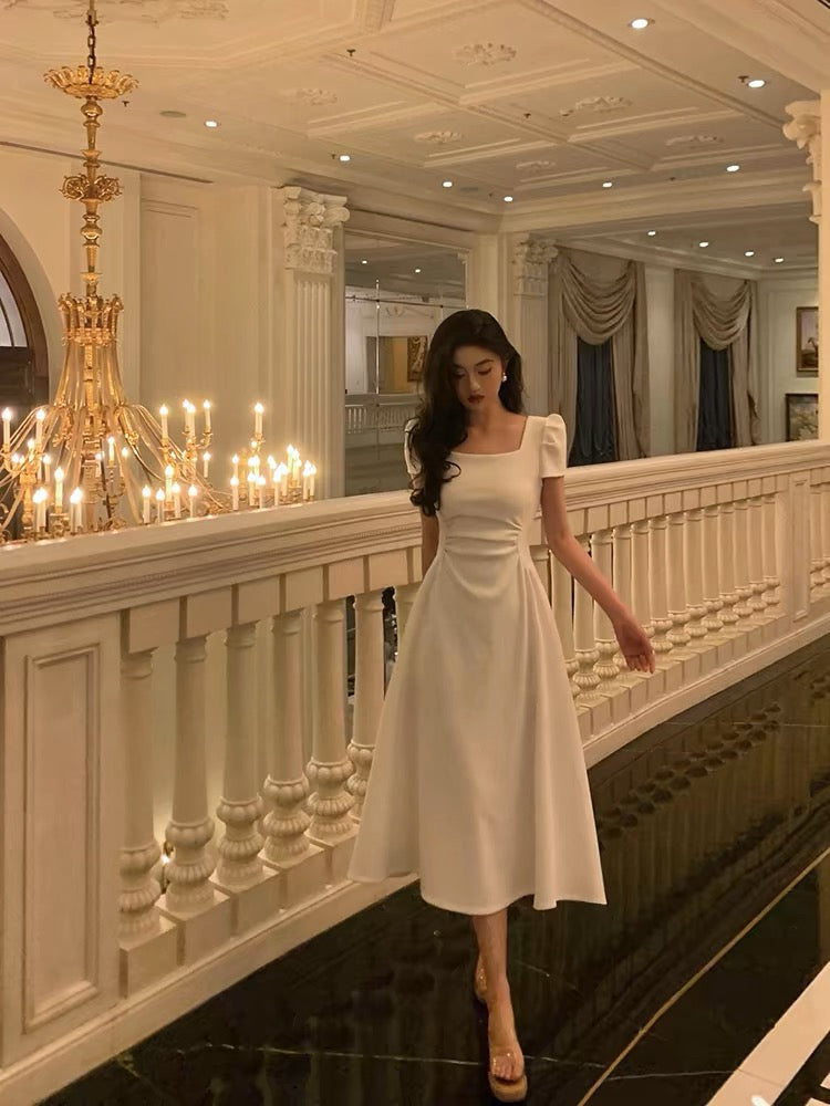 Gorgeous A Line Short Sleeves White Date Night Dress Prom Dresses Birthday Outfits Main image