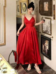 Gorgeous A Line Spaghetti Straps Red Ankle Length Evening Dress Prom Dresses Birthday Outfits