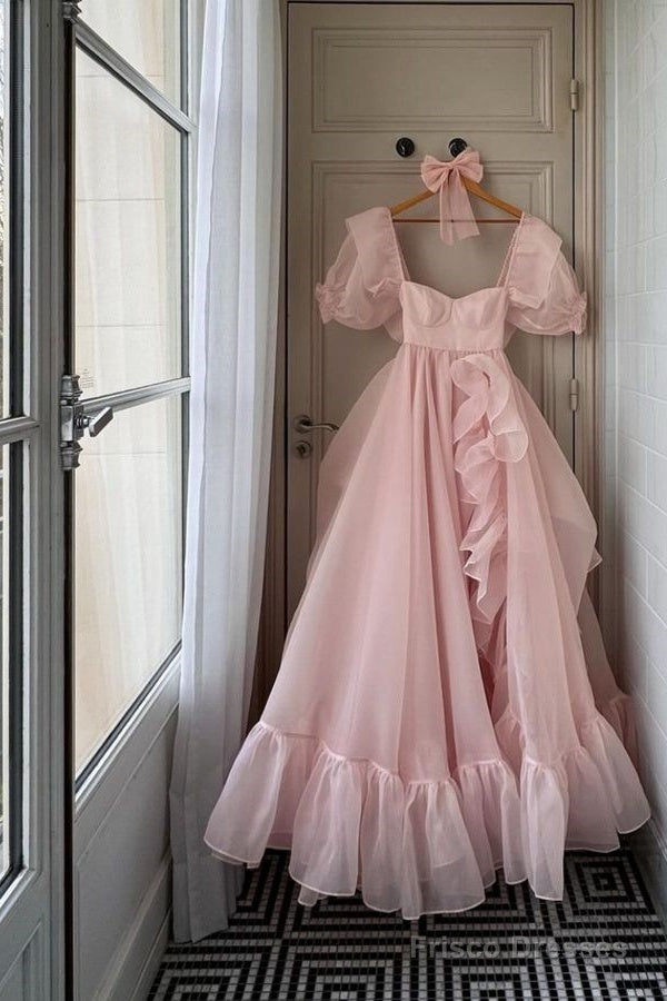 Gorgeous A Line Square Neckline Pink Floor Length Evening Dress Prom Dresses Main image