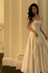 Gorgeous A Line Square Neckline Sleeveless White Date Night Dress Prom Dresses Birthday Outfits