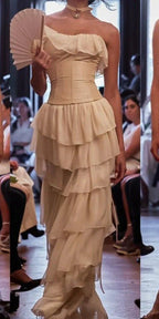 Gorgeous  A-Line Strapless Chiffon Long Prom Dresses Formal Evening Dress
