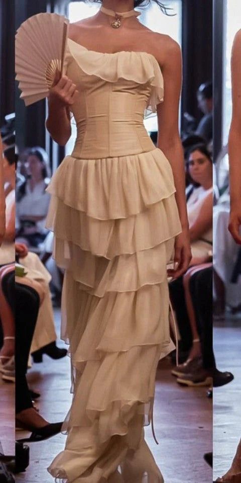 Gorgeous  A-Line Strapless Chiffon Long Prom Dresses Formal Evening Dress