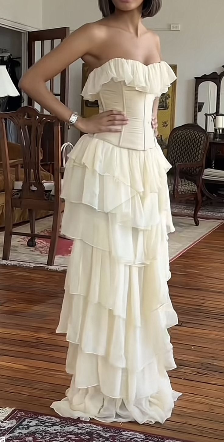 Gorgeous  A-Line Strapless Chiffon Long Prom Dresses Formal Evening Dress