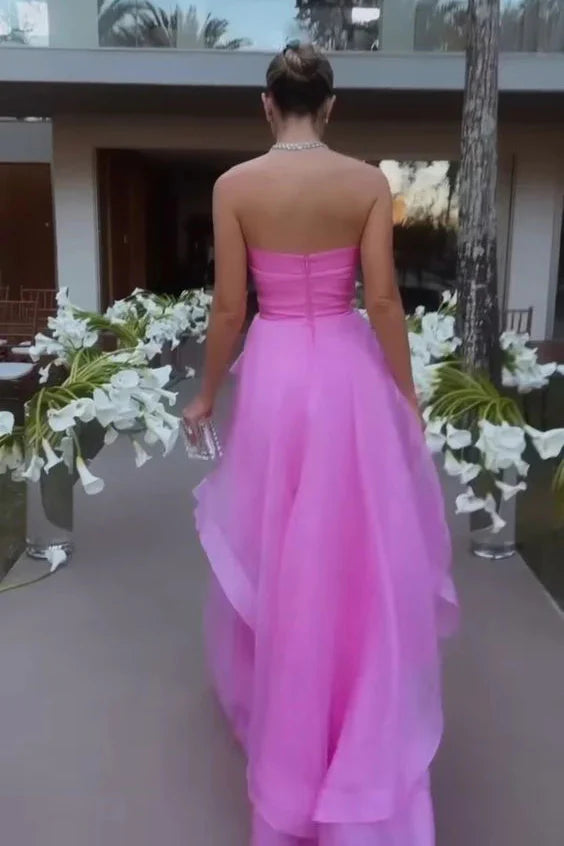 Gorgeous A Line Strapless Pink Long Prom Dress