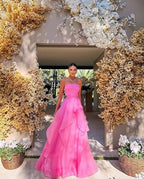 Gorgeous A Line Strapless Pink Long Prom Dress