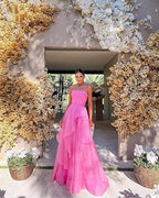 Gorgeous A Line Strapless Pink Long Prom Dress