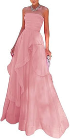 Gorgeous A Line Strapless Pink Long Prom Dress