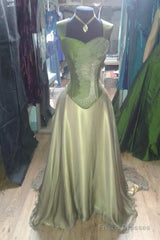 Gorgeous A Line Straps Floor Length Satin Retro Evening Dress Prom Dresses