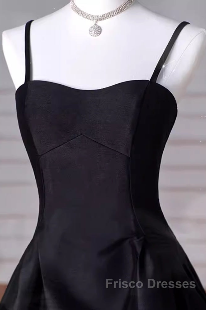 Gorgeous A Line Straps Satin Black Formal Prom Dress
