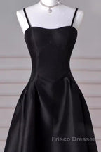 Gorgeous A Line Straps Satin Black Formal Prom Dress