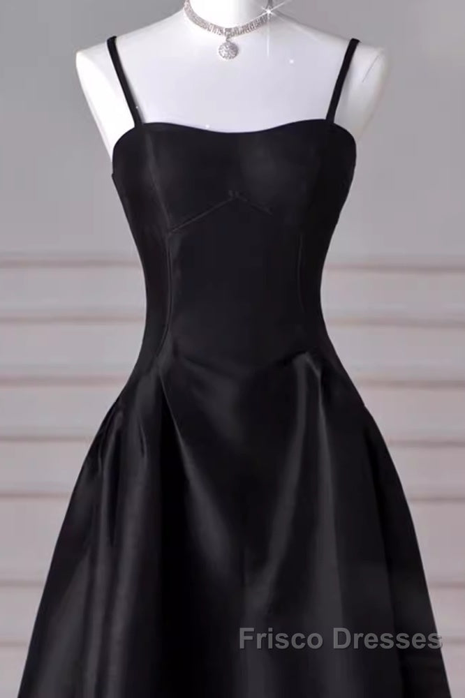Gorgeous A Line Straps Satin Black Formal Prom Dress