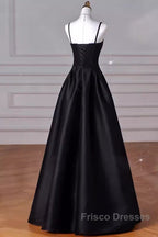 Gorgeous A Line Straps Satin Black Formal Prom Dress