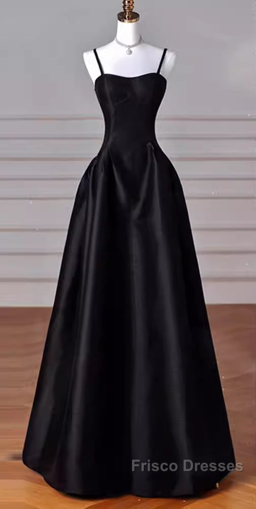 Gorgeous A Line Straps Satin Black Formal Prom Dress