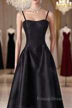 Gorgeous A Line Straps Satin Black Formal Prom Dress