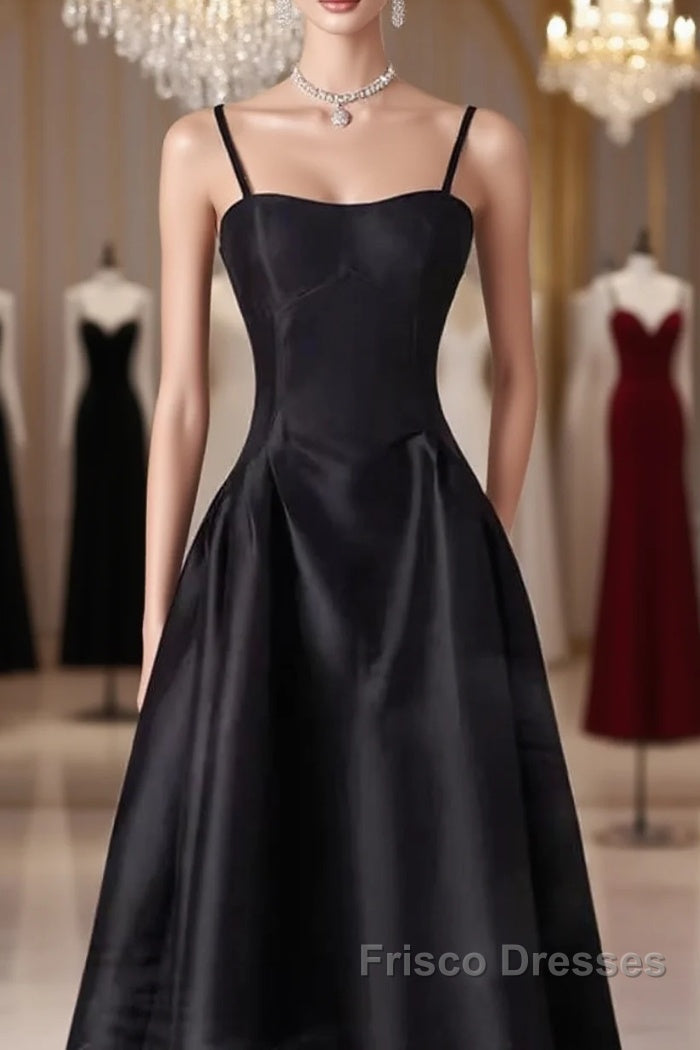 Gorgeous A Line Straps Satin Black Formal Prom Dress