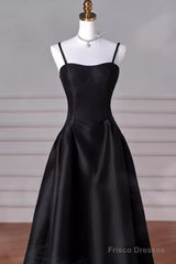 Gorgeous A Line Straps Satin Black Prom Dress