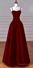 Gorgeous A line Straps Satin Burgundy Prom Dress