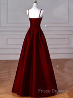 Gorgeous A Line Straps Satin Burgundy Formal Prom Dress