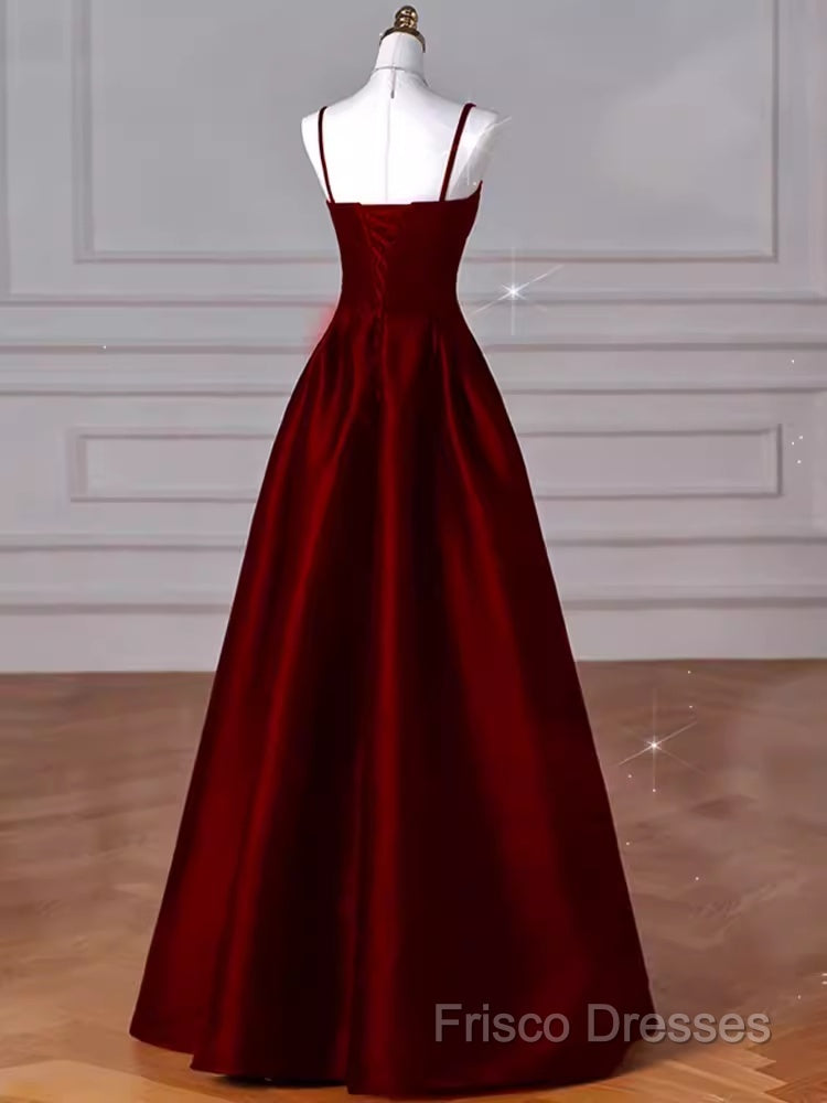 Gorgeous A Line Straps Satin Burgundy Formal Prom Dress