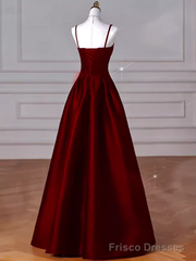 Gorgeous A line Straps Satin Burgundy Prom Dress