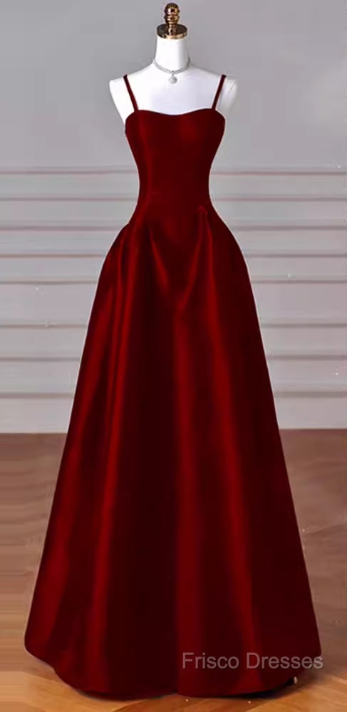 Gorgeous A Line Straps Satin Burgundy Formal Prom Dress