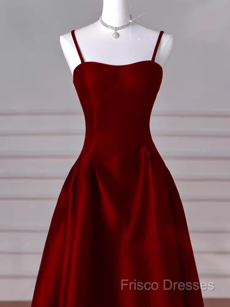 Gorgeous A Line Straps Satin Burgundy Formal Prom Dress