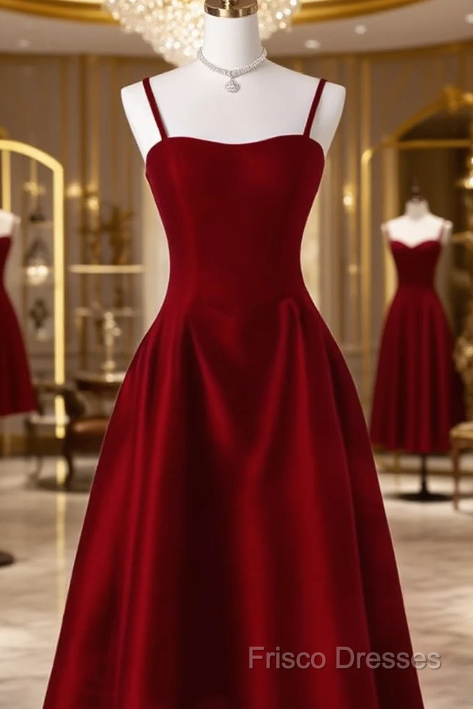Gorgeous A Line Straps Satin Burgundy Formal Prom Dress Main image