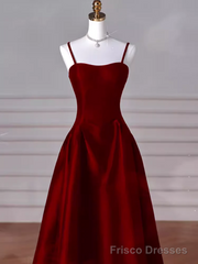 Gorgeous A line Straps Satin Burgundy Prom Dress