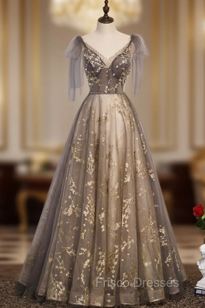 Gorgeous A-line V-neckline Long Party Dress Formal Prom Dress, Lace Evening Dress Main image